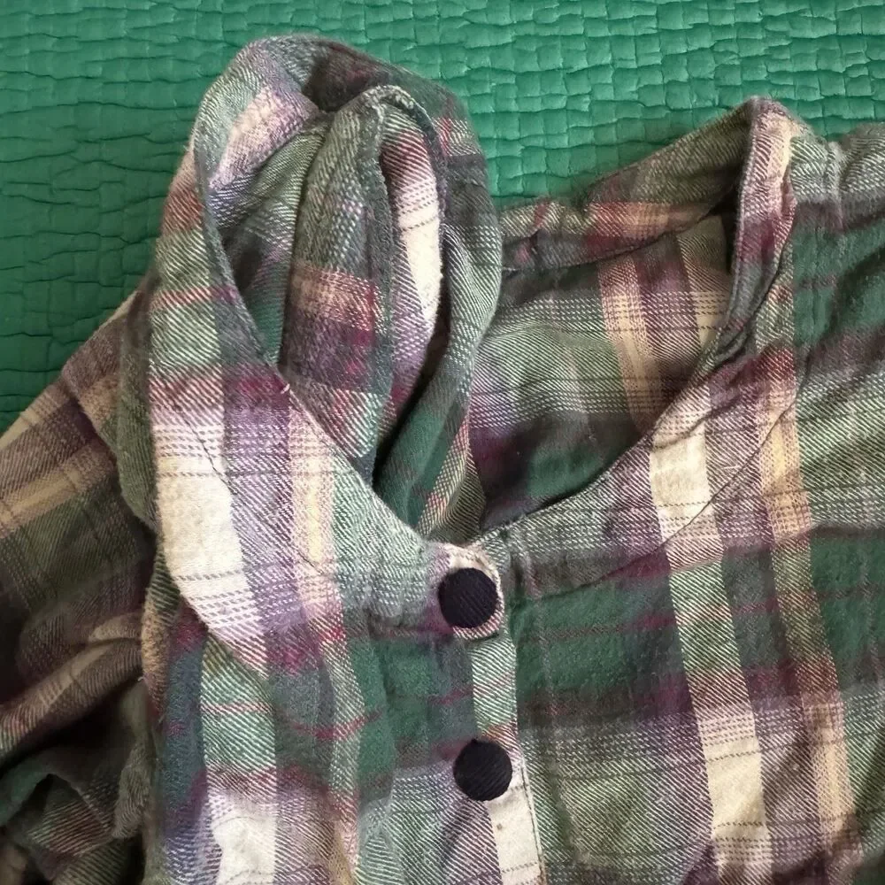 Vintage 90s Dress 16 Purple Green Plaid Flannel Contrast Collar Maxi S. Roberts - Picture 11 of 15